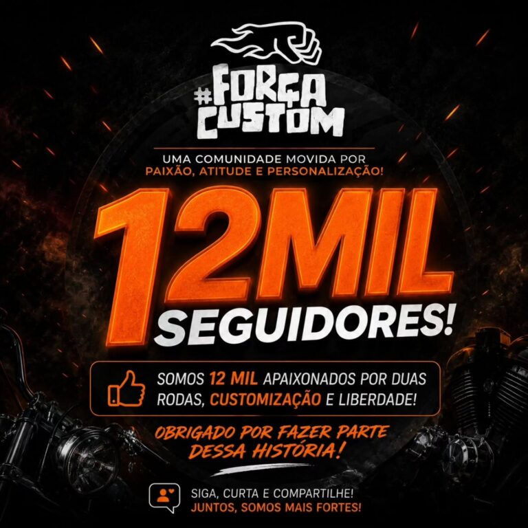 🎉 **12 MIL SEGUIDORES!** 🎉 🏍️🔥 Obrigado a cada um de vocês que faz parte dessa jornada. **Juntos somos mais fortes!** 🤘🧡 #ForçaCustom #12Mil…